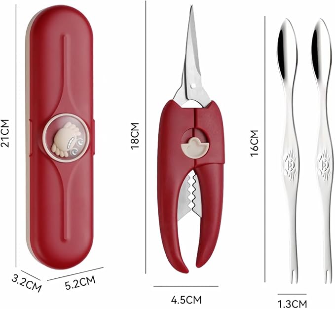 ACCUFINE Crab Crackers and Tools Red in Case Set for Party Crab Scissors for Cutting the Shell Lobster Crackers and Picks SetS with Carrying Case Seafood Scissor Shrimp (red)