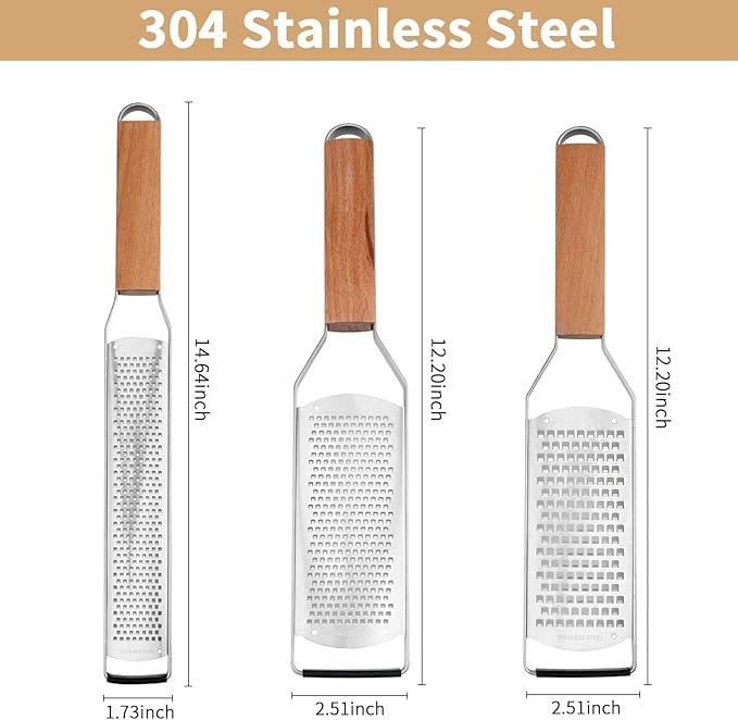 Professional Cheese Graters for Kitchen Stainless Steel Handheld,Durable Rust-Proof Metal Lemon Zester Grater With Wood Handle for Cheese,Chocolate,Spices,Kitchen Gadgets (Wideboard)
