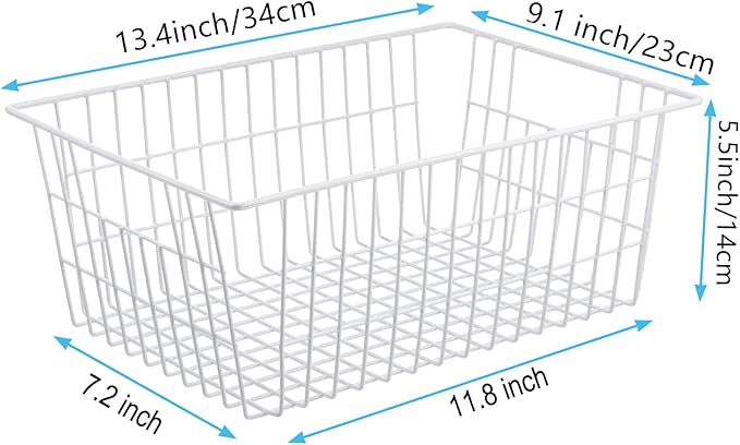 iPEGTOP Wire Freezer Stroage Baskets, 13.4 inch Set of 3 Farmhouse Storage Bins Basket Freezer Storage Organizer Bins with Handles for Kitchen Cabinets, Pantry, Closets, Bedrooms, Bathrooms- White