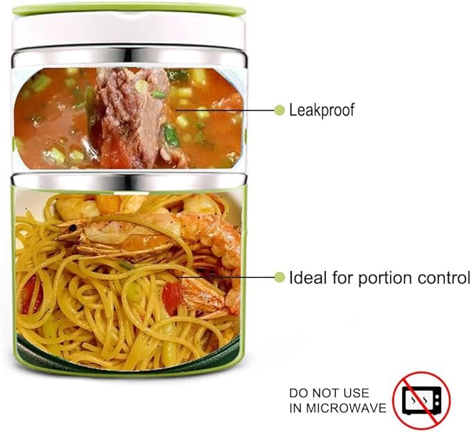 Lille Home Vacuum Insulated Stackable Stainless Steel Thermal Lunch/Snack box, 2-Tier Bento/Food Container with Lunch bag, Smart Diet, Weight Control, 32 Ounces