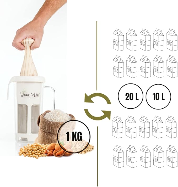 Vegan Milker Mulsi Soul Multifunctional Strainer Filter – Homemade Vegetable Milk, Burmese Tofu, etc. Maximum Emulsion with Interchangeable Discs. 1 Litre in 1 Minute. Ebook Recipes - Made in Spain