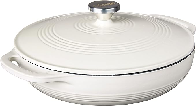 Lodge 3.6 Quart Enameled Cast Iron Oval Casserole With Lid– Dual Handles – Oven Safe up to 500° F or on Stovetop - Use to Marinate, Cook, Bake, Refrigerate and Serve – Oyster White