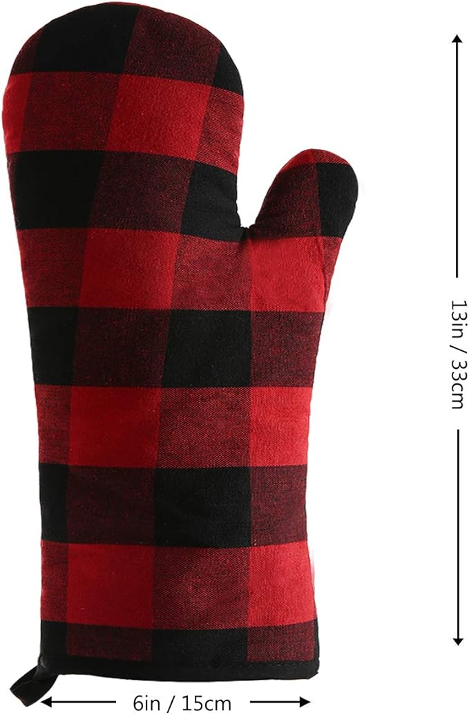 Oven Mitts and Potholders BBQ Gloves-Oven Mitts and Pot Holders with Recycled Infill Silicone Non-Slip Cooking Gloves for Cooking Baking Grilling (4-Piece Set) (Black/Red)