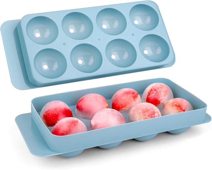 Ice Cube Trays with Lids for Freezer,8 Sphere Large Ice Cube Tray with Easy Release for Ice Drinks,Sphere Ice Cube Mold for Reusable Ice Cubes for Coffee Bar