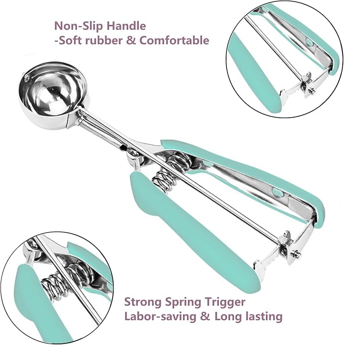 18/8 Stainless Steel Cookie Scoop, 0.8Tbsp/2.5tsp/12.5ml/0.5oz Dough Scoop, Ice Cream Scooper with Trigger Release (Mint Green)