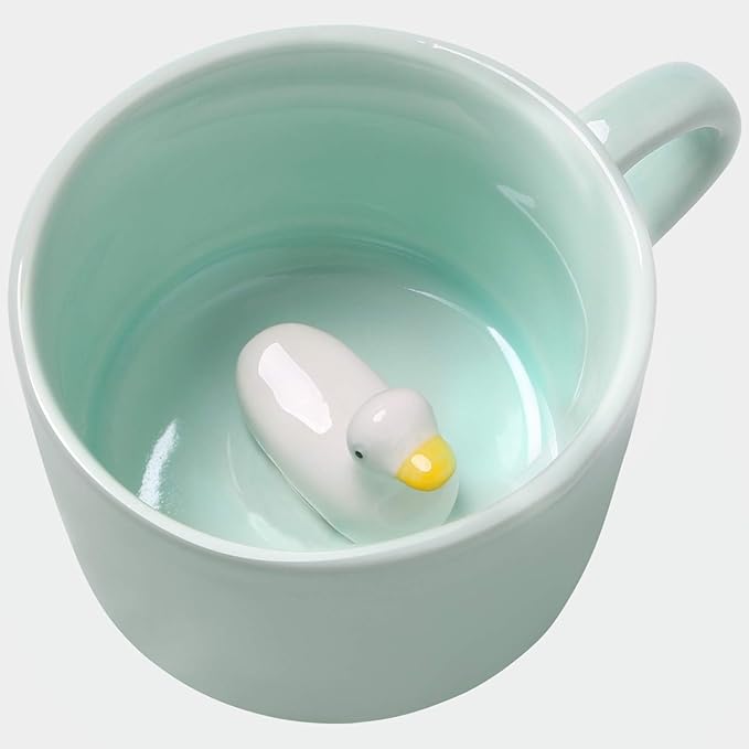 Surprise 3D Coffee Mug Animal Inside 8 oz with Duck,Cute Cartoon Handmade Ceramics Cup,Christmas Birthday Surprise for Friends Family or Kids (Duck)