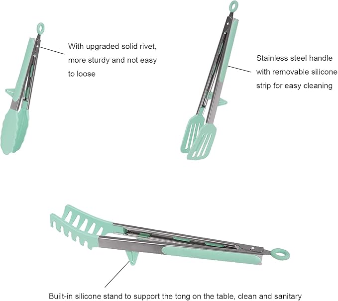 4 Pack Silicone Kitchen Cooking Tongs Set, Stainless Steel Nonstick Food Tong with BPA Free Silicone Tips for Serving Pasta Spaghetti Steak Pie Pizza Salad Vegetable Fruit Grilling BBQ Buffet 9" & 12"