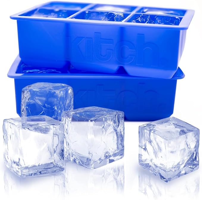 Large Cube Silicone Ice Tray, 2 Pack by Kitch, Giant 2 Inch Ice Cubes Keep Your Drink Cooled for Hours - Cobalt Blue