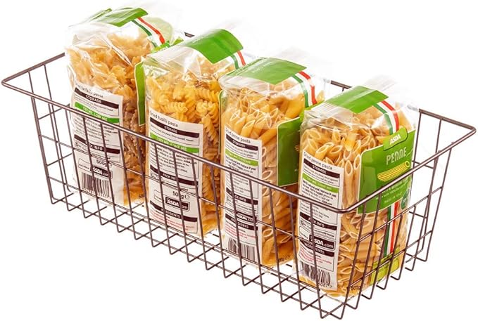 SANNO Freezer Baskets, Wire Storage Baskets Bin Organizer Food,Kitchen, Basket Organizers Bins for Home, Bathroom, Closet Organization, White,Set of 4 Brown