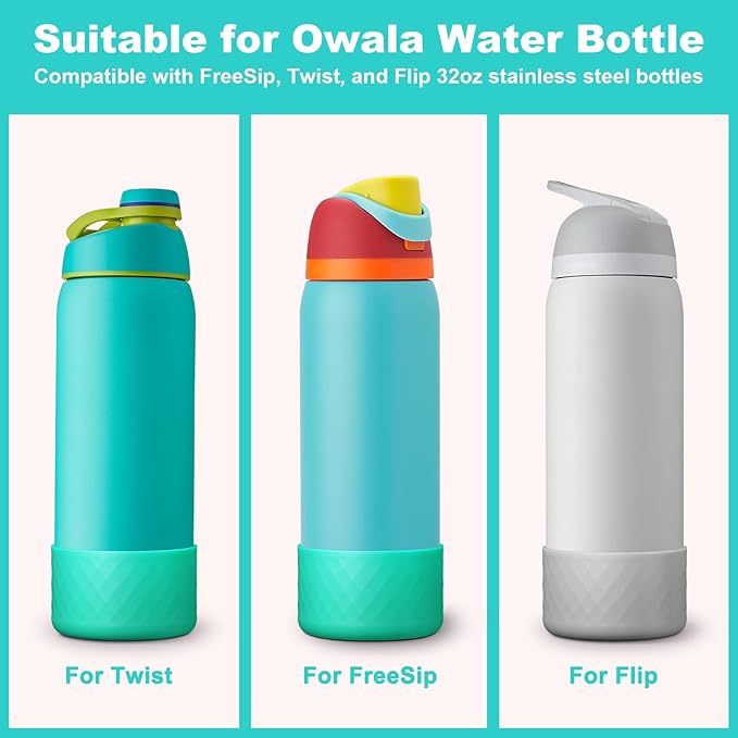 2PCS Silicone Water Bottle Boot for Owala 32oz, Protective Bottom Bumper Anti-Slip Sleeve for FreeSip, Twist, and Flip Stainless Steel Bottles, Dishwasher Safe and BPA Free