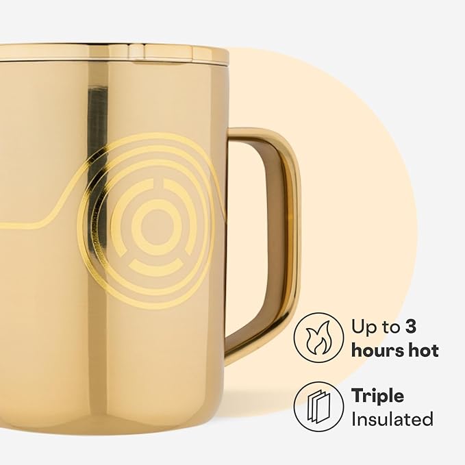 Corkcicle Classic Coffee Mug - Triple Insulated Stainless Steel for Travel - Shatter-Proof Lid - Keeps Drink Hot Over 3 Hours - Holiday Mug Gift - Great for Gifting Warmth - 16 oz - C-3PO