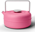 Toptier Teapot with Removable Infuser, Cast Iron Tea Kettle Stovetop Safe, Solid Geometry Cylinder Design Tea Pot Coated with Enameled Interior for 27 Ounce (800 ml), Rose Red