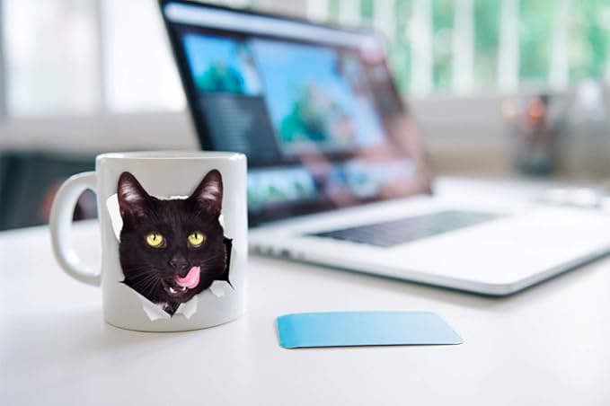 Thirsty Black Cat Coffee Mug - Ceramic Funny Coffee Mug - Perfect Cat Lover Gift - Cute Novelty Coffee Mug Present - Great Birthday or Christmas Surprise for Friend or Coworker, Men and Women (11oz)