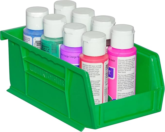 Akro-Mils 30220 AkroBins Plastic Storage Bins, Space-Saving Stackable Bins for Garage, Pantry, Craft Organization, 7-Inch x 4-Inch x 3-Inch, Green, 24-Pack