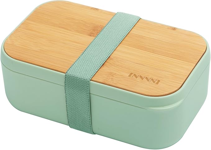 Bento Box for Adult Lunch Containers with Utensils for Men/Women Green - Natural Bamboo Lid, Chopsticks, Microwave Safe, Dishwasher Safe, Bpa Free, Gifts for Women, Cute, Small