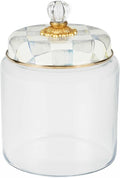MACKENZIE-CHILDS Sterling Check Kitchen Canister, Decorative Gray-and-White Glass Storage Jar with Lid, Large
