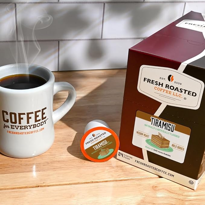 Fresh Roasted Coffee, Tiramisu, Flavored Coffee Pods, 72 Count