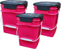 House Naturals 4 Gallon Square Food Grade Bucket Pail with Plastic Handles and Lid (Pack of 3) Made in USA containers (Magenta - Black lids)