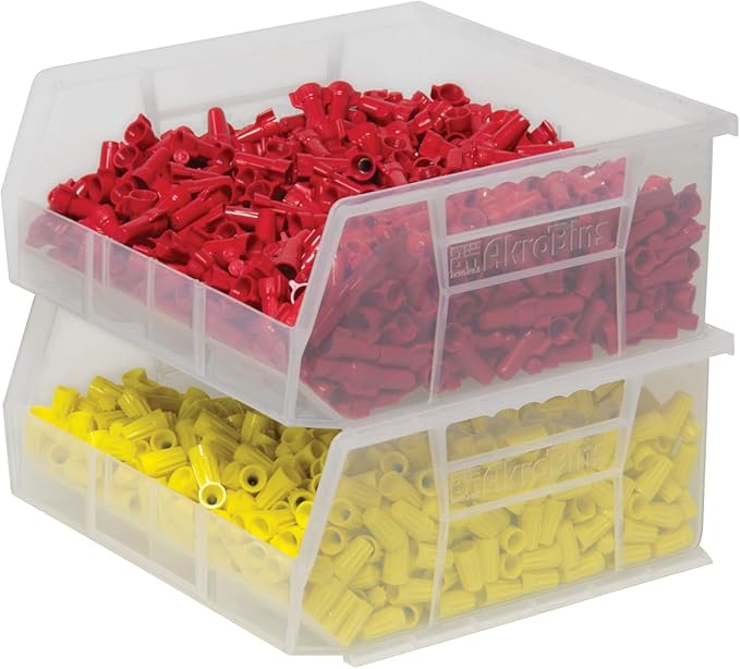 Akro-Mils 30235 AkroBins Plastic Storage Bins, Space-Saving Stackable Bins for Garage, Pantry, Craft Organization, 11" x 11" x 5", Clear, 6-Pack