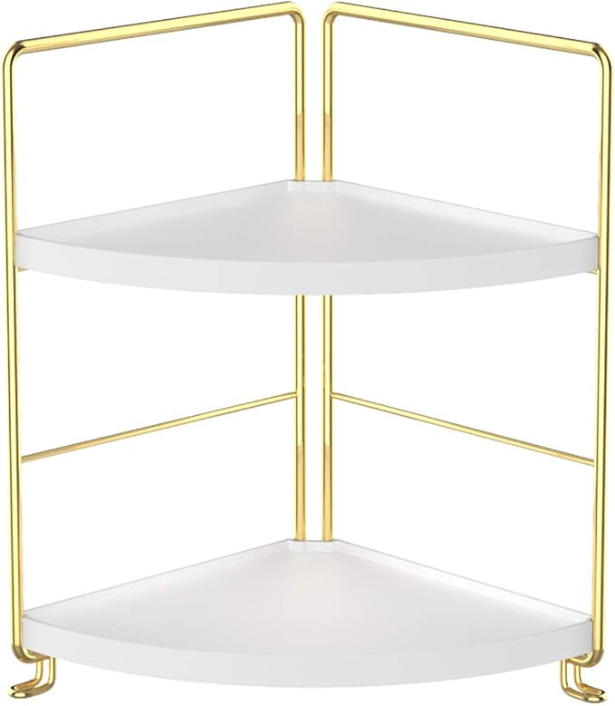 2-Tier Kitchen Spice Rack-Corner Bathroom Shelf- Triangle Standing Storage Rack for Bathroom, Living Room, Bedroom, Kitchen (Golden)