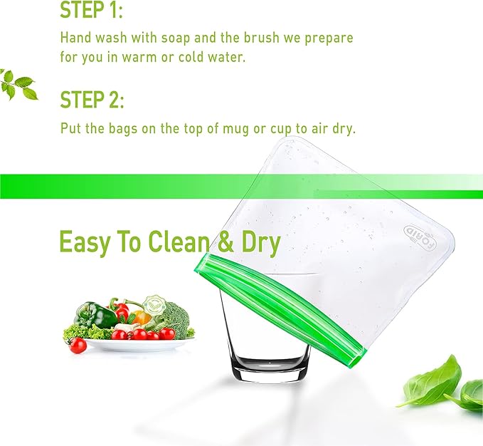 FORID 24 Pack Reusable Food Storage Bags, Silicone Gallon Freezer Bags, Sandwich Snack Resealable Lunch Bags, Extra Thick Leakproof for Marinate Food, Fruit Cereal Travel Items Home Kitchen