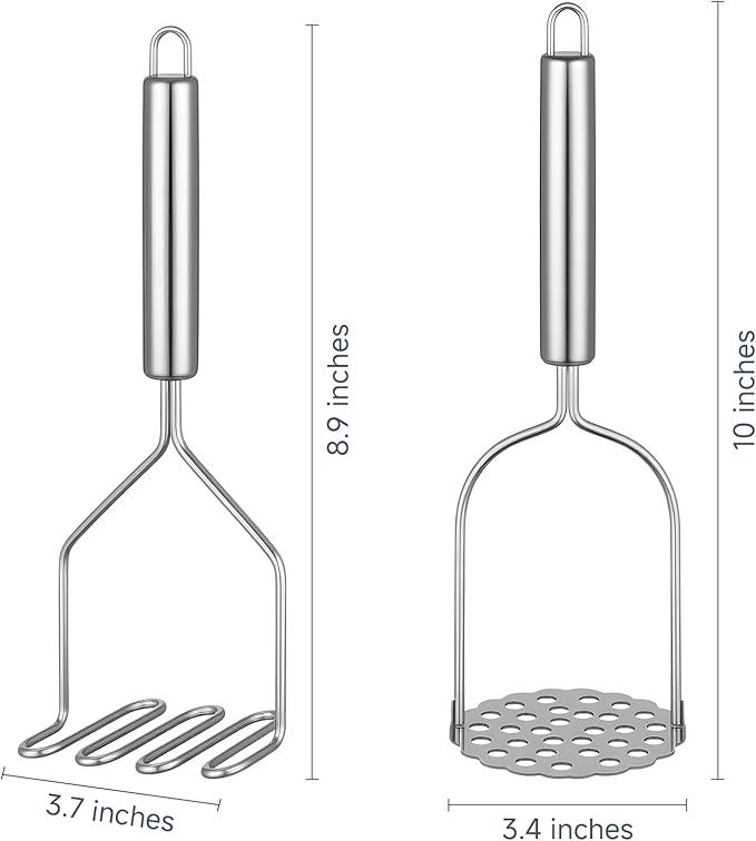2PCS Mashed Potato Masher - Stainless Steel Potato Smasher, Masher Kitchen Tools & Utensils for Avocado, Bean, Salad, Vegetables, Fruit, Food, Meat Smasher Tool for Ground Beef