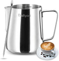 Milk Frothing Pitcher, Dailyart 12oz/350ml Milk Frother Cup 304 Stainless Steel Milk Steamer Cup with Scale, Espresso Machine Accessories, Milk Pitcher with Art Pen for Cappuccino Coffee Latte Art