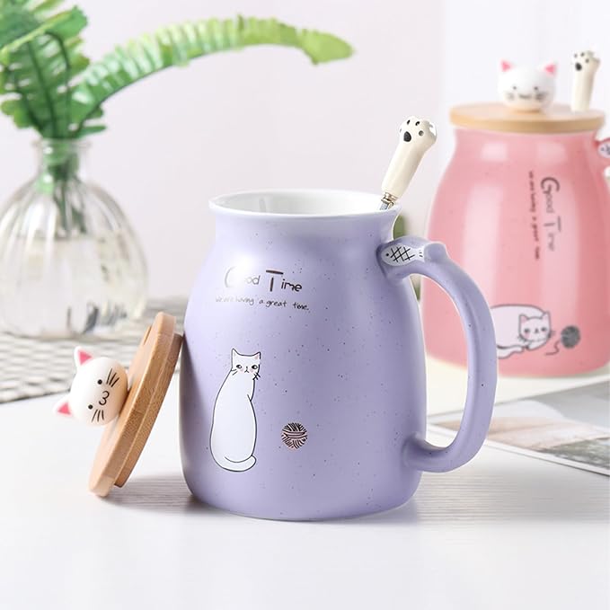 BigNoseDeer 2Pcs Kawaii Cat Mug Cute Tea Cup with Infuser Ceramic Coffee Mugs Cute Cool Preppy Stuff Gifts for Women Birthday Gifts for Cat lovers13oz