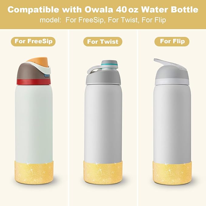 2 PCS Glitter Silicone Boot for Owala Water Bottle, Anti-Slip Protective Sleeve for FreeSip/Twist/Flip Stainless Steel Water Bottles Accessories