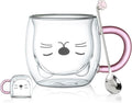 Purple Cat Mug Cute Mugs Glass Double Wall Insulated Glass Espresso Cup, Kawaii Cup, Coffee Cup, Tea Cup, Milk Cup, Best gift for Office and Personal Birthday Christmas (Purple Cat)
