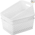 MaxGear 3 Pack Plastic Storage Bins, White Medium Size, Polypropylene Material, Lacquered Finish