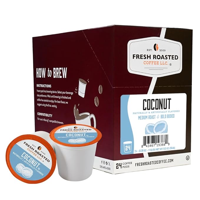 Fresh Roasted Coffee, Coconut, Flavored Coffee Pods, 24 Count