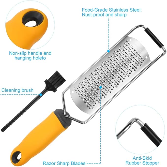 Pro Zester Grater, Lemon Zester, Parmesan, Ginger, Garlic, Chocolate, With Razor-Sharp Stainless Steel Blade, Protective Cover and Cleaning brush, Dishwasher Safe, by NSpring