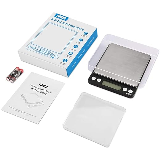AMIR Digital Kitchen Scale, 3000g 0.01oz/0.1g Pocket Cooking Scale, Mini Food Scale, Pro Electronic Jewelry Scale with Back-Lit LCD Display, Tare & PCS Functions, Stainless Steel, Black