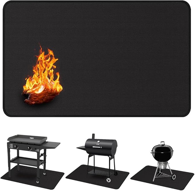 48 x 30 Inch Under Grill Mats for Outdoor Grill, Fireproof Deck and Patio Protector Mat, Double-Sided Waterproof Oil-Proof Fire Blanket BBQ Mat, Grill Floor Pads Fireplace Fire Pit Mats