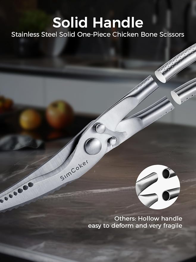 Full Steel Poultry Shears Heavy Duty, Professional Bone Cutting Scissors for Chicken, Meat, Turkey & Fish, Sharp & Durable Kitchen Shears, Dishwasher Safe