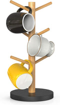 Wisuce Bamboo Coffee Mug Holder Tree, Thicker Base Coffee Cup Holder Stand for Counter, Mug Rack with 6 Hooks