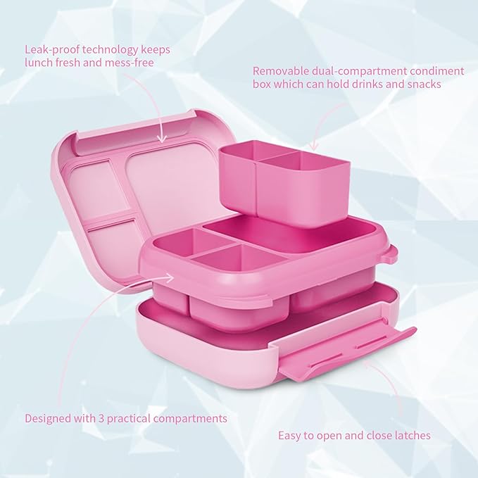 Prints Leak-Proof XL Lunch Box - Reusable 3-Compartment Containers Bento Box for meal Prepping;5-Cup Capacity for Adults & Ages 8+, BPA-Free, Dishwasher Safe (Pink - Rainbow Unicorns)
