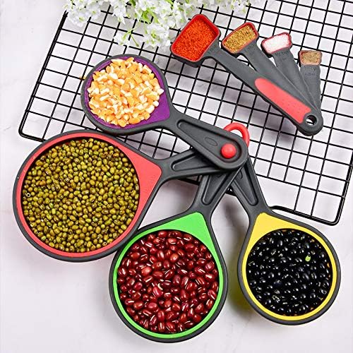 Collapsible Silicone Soft Measuring Cups and Measuring Spoons,8 pieces Portable Food Grade Silicone Measurement Cup for Liquid & Dry Measuring Baking &Utensils & Travel Measuring Cup，space saver