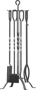 Fire Beauty 5 Pieces Fireplace Tools Sets Fireplace Accessories Tools Holder with Handles Tools for Indoor Fireplace Decor Outdoor Fire Pit Modern Tool(Pewter)