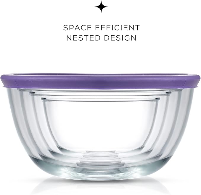 JoyJolt Kitchen Mixing Bowls - 8pc Glass Bowls with Lids Set Neat Nesting - Large Mixing Bowl Set, Batter Bowl, Salad Bowl with BPA-Free Lid