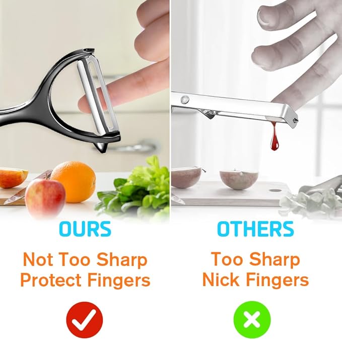 Vegetable Peeler, Potato Peelers for Kitchen Stainless Steel Multi-function Set Fruit Peeler For Kitchen and Household Tools Y & I Shape Swivel Blades with 2 Orange Citrus Peelers(Black)