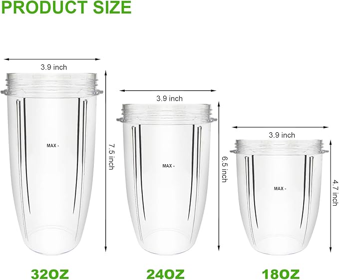 14 PCS Blender Extractor Blade and Cups for NutriBullet 600w and 900w Series, Replacement Parts Gasket Shock Pad and Gear(1 Blade, 3 Cups,1 Lids)