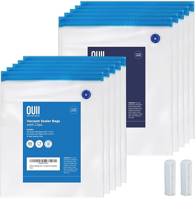 Reusable Sous Vide Bags – 20 BPA-Free Quart and Gallon Size – Freezer Safe Vacuum Sealer Food Storage – Compatible with Joule, Anova, and All Sous Vide Machines