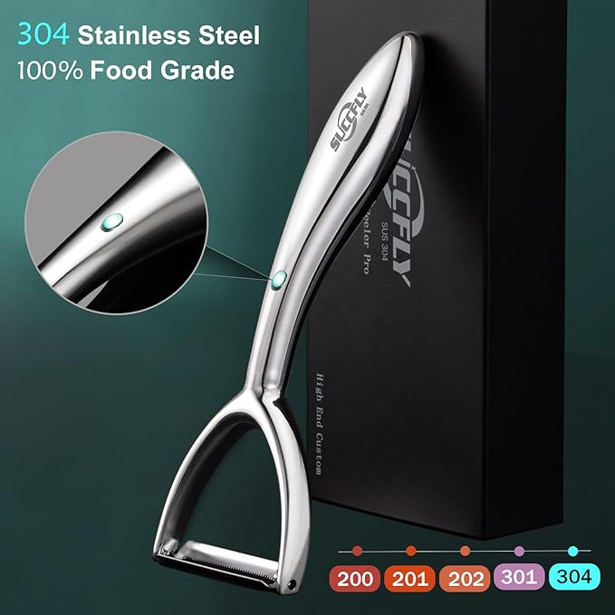 Vegetable Peeler Stainless Steel，Ultra Sharp Potato Peelers for Kitchen, Premium Veggie Fruit Peeler, Carrot Peeler, Rotary Serrated Blade, Thickened Non-Slip Ergonomic Handle(5-year warranty)