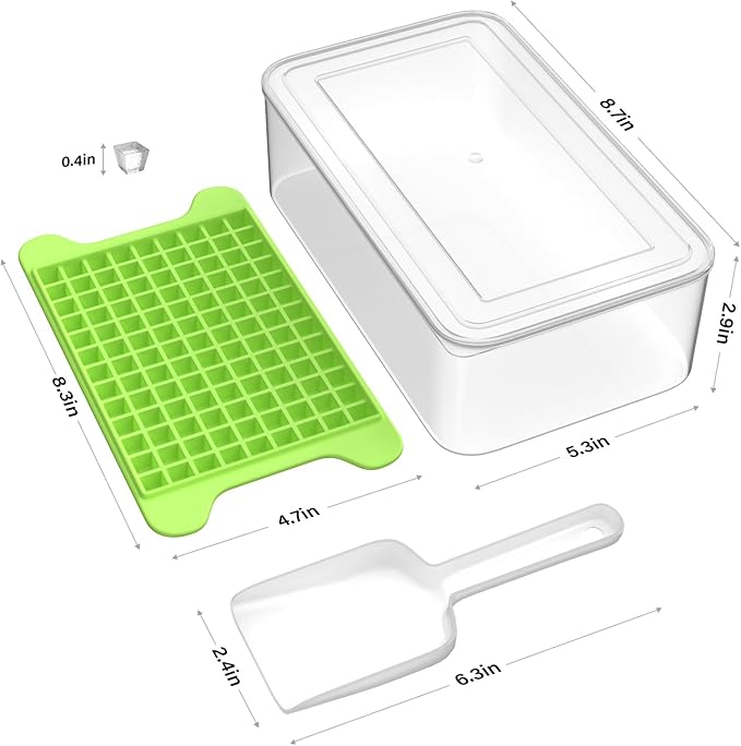 Mini Ice Cube Tray for Freezer: FDDBI Small Ice Trays for Freezer with Bin - 117×4PCS Easy Release Nugget Ice Tray - Crushed Ice Tray with Container