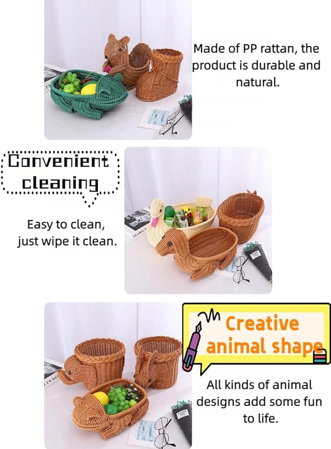 hand-woven round rattan basket storage basket storage box ornaments decorative basket multifunctional picnic food bread basket fruit gift basket key basket. (deer)