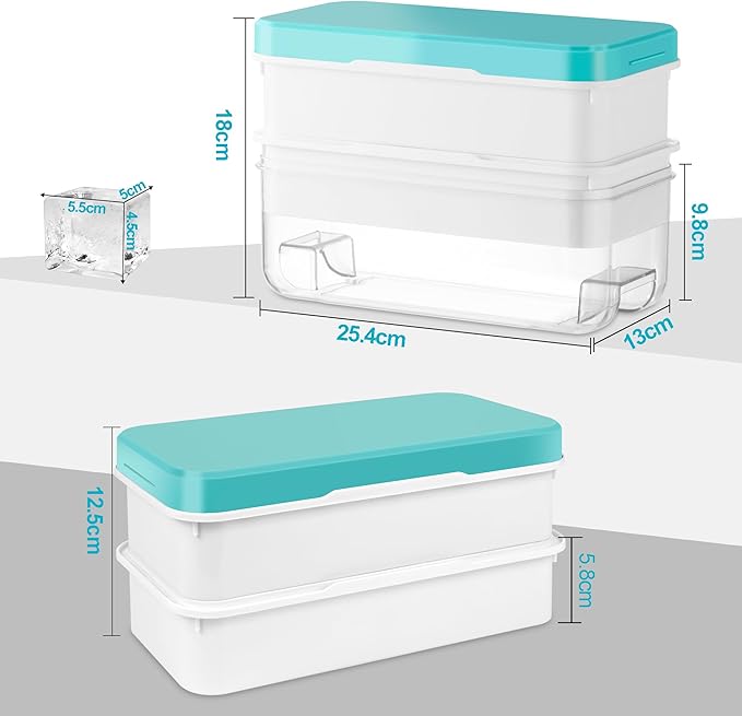Large Ice Cube Tray, Easy Release Press Ice Cube Moulds, No Overflow Ice Cube Maker and Storage Container All in One, Perfect for Whiskey, Cocktail, for 16 Large Ice Cubes(5cmx5cmx4.5cm), Blue
