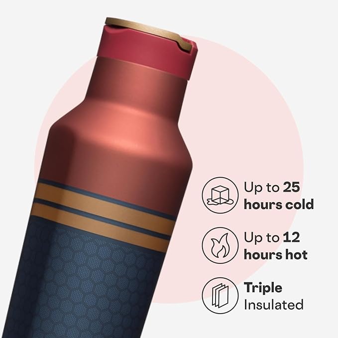 Corkcicle Marvel Sport Canteen - Triple-Insulated Stainless Steel Water Bottle - Straw Cap & Folding Metal Handle - Summer Drinkware Gift - Keeps Drinks Ice Cold - Captain Marvel - 20 oz