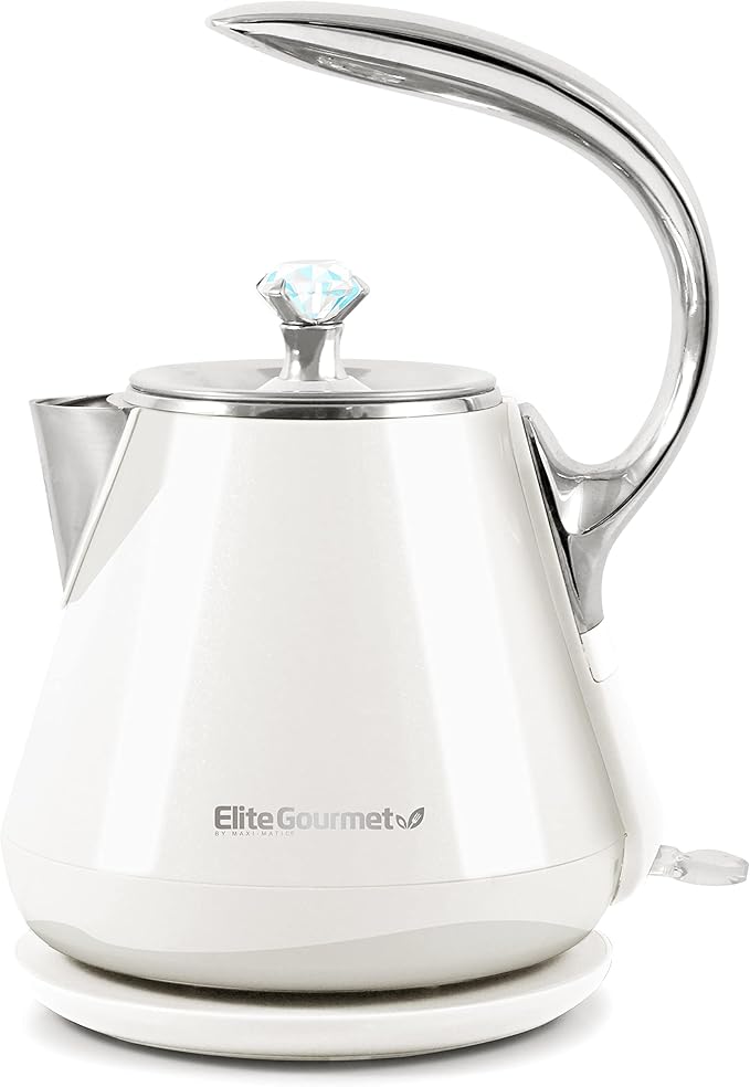 Elite Gourmet EKT-1203W 1350W Double Wall Insulated Cool Touch Electric Water Tea Kettle, BPA Free Stainless Steel Interior and Auto Shut-Off